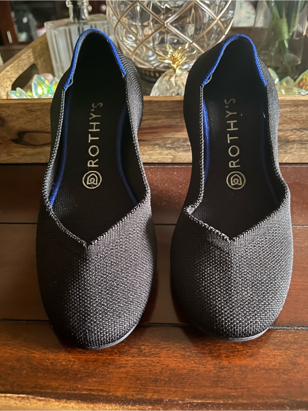 Rothy's Black Knit Flats with Subtle Blue Trim